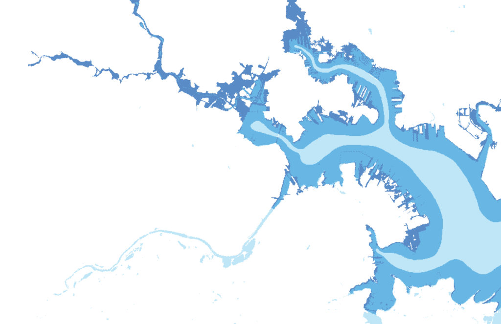The water outline of the Baltimore harbor area.